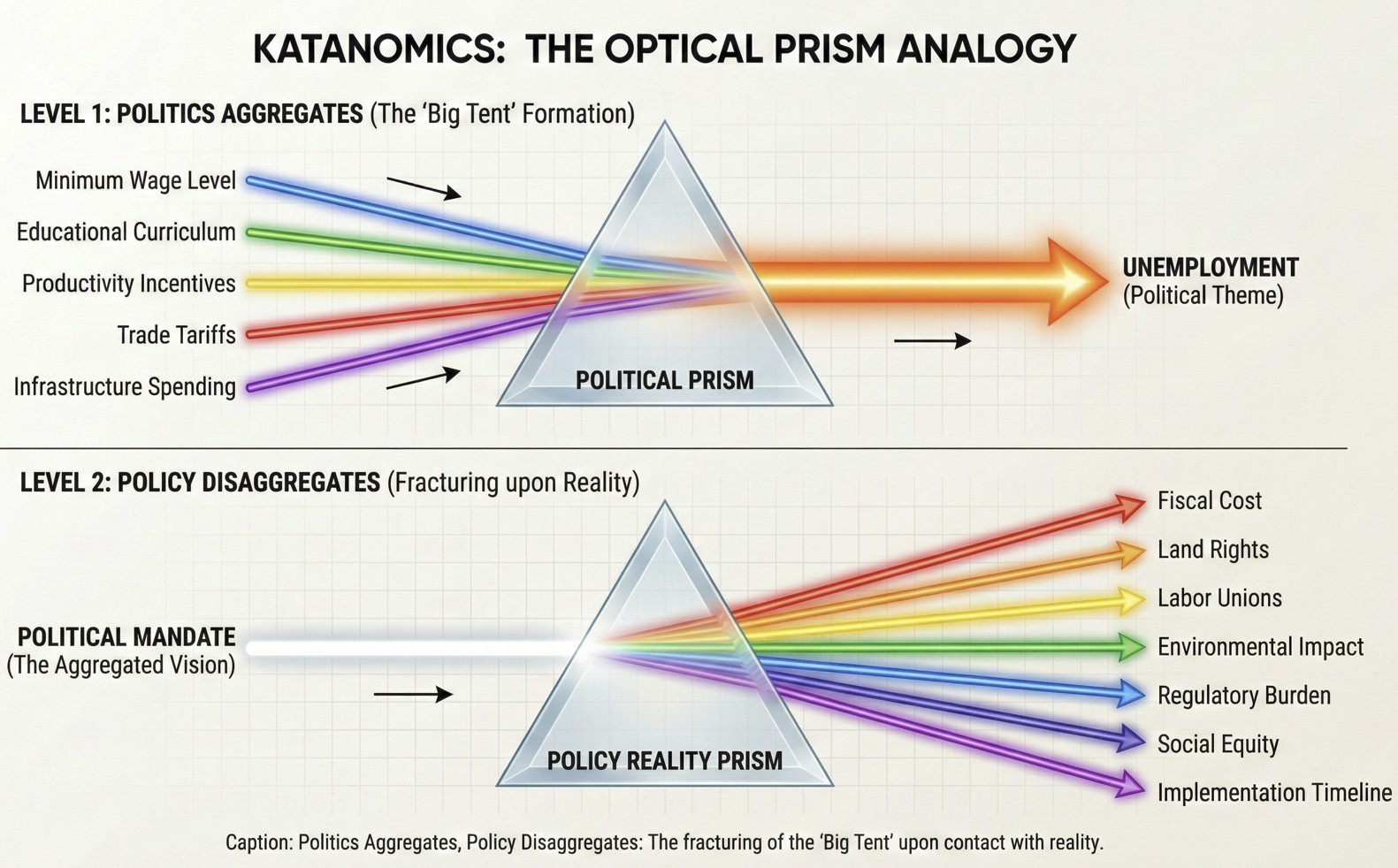 The Katanomics Prism Analogy: politics aggregates, policy disaggregates